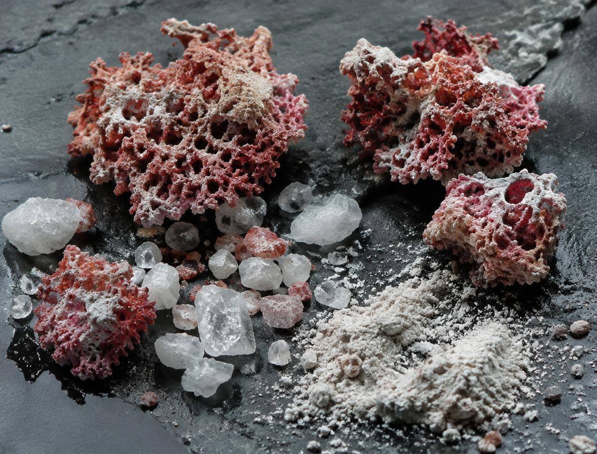 Calcified red marine algae and sea salt crystals – source of marine minerals